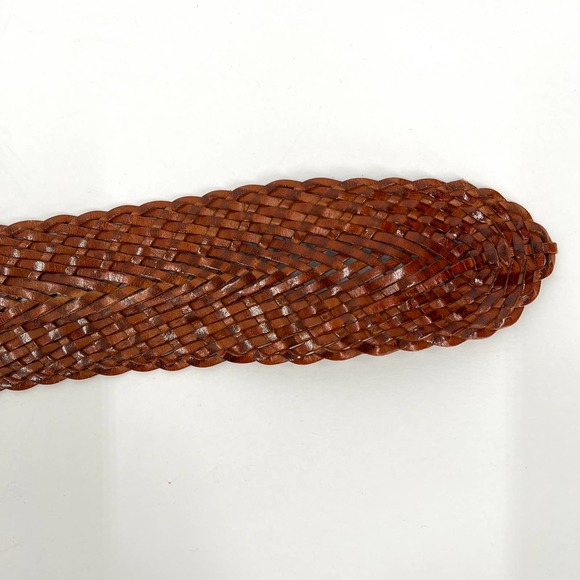 Womens Braided Woven Oversized Wide Leather Belt Cognac Brown Size Small - Picture 7 of 7
